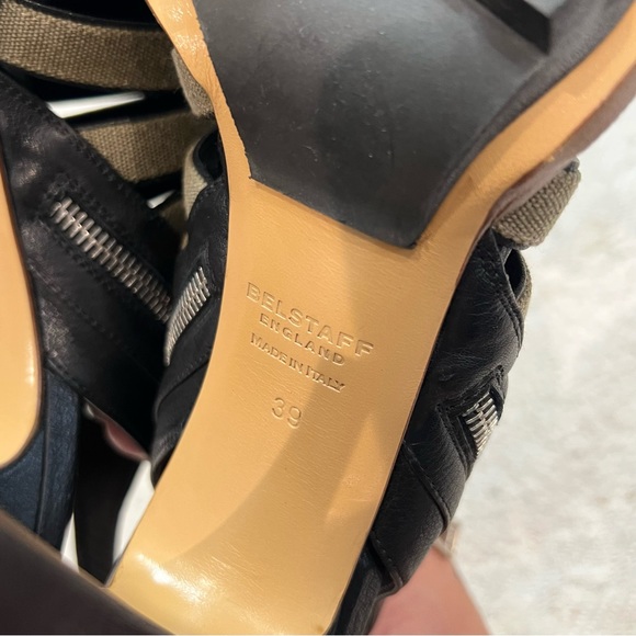 Belstaff Heels Black Leather/Green Canvas Peep Toe Caged Gladiator Sling Backs 8 - Picture 8 of 9